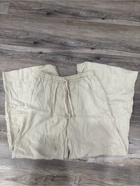 Max Studio Light Beige Linen Drawstring Pants